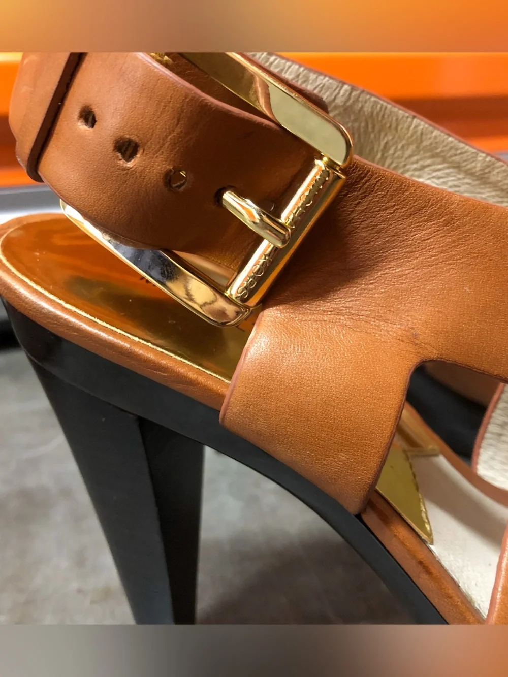 Michael Kors Josephine Cognac Leather Platform Heel Sandals 7M